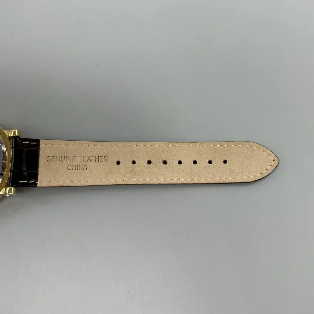 Disney Mickey Mouse Men Watch 43mm Gold Tone Brown Leather P234.85574.4 New Batt